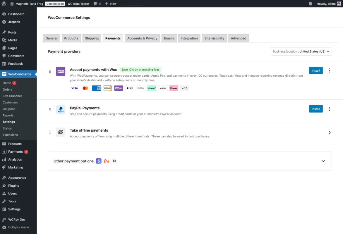 WooCommerce 9.6 odeme ayarlari sayfasi